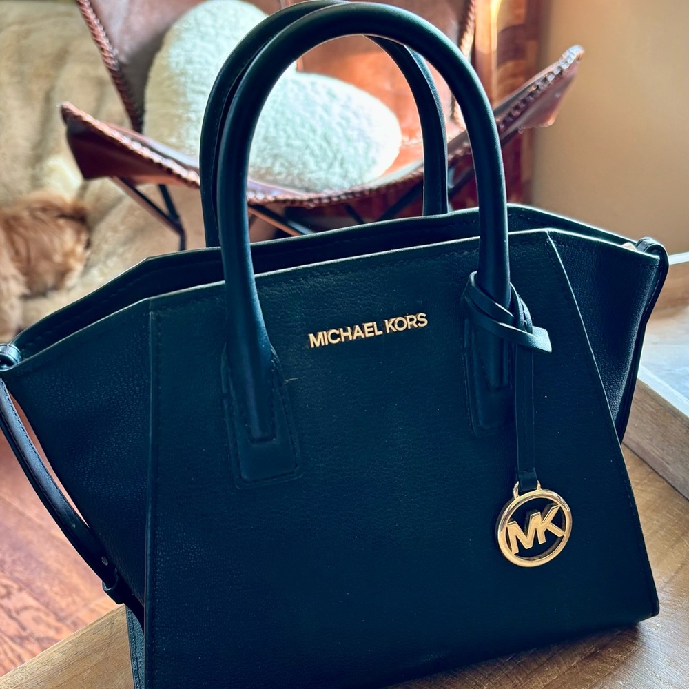 Michael Kors Black Satchel with Gold MK Charm